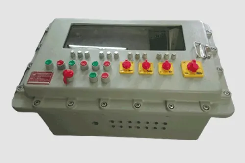 Flameproof HMI panel with toughened glass viewing window for touch screen / display - design 02